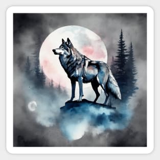 Timber Wolf in Watercolor and Charcoal Sticker